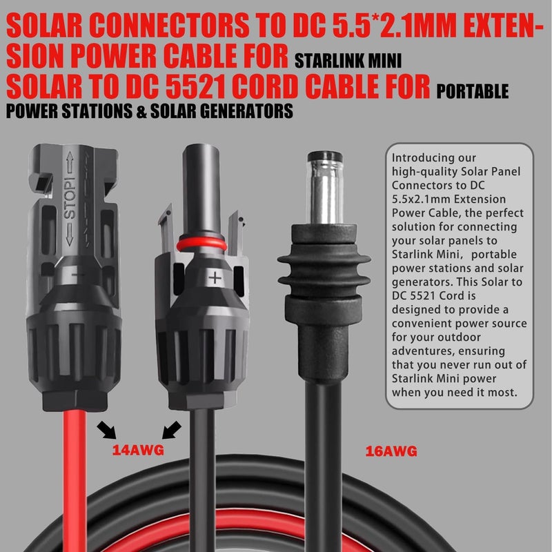 Magiktech Solar Connectors to DC 5.5 * 2.1mm Extension Power Cable for Starlink Mini, Solar Panels to DC 5521 Cord Cable for Portable Power Stations & Solar Generators (12FT) - Image 2